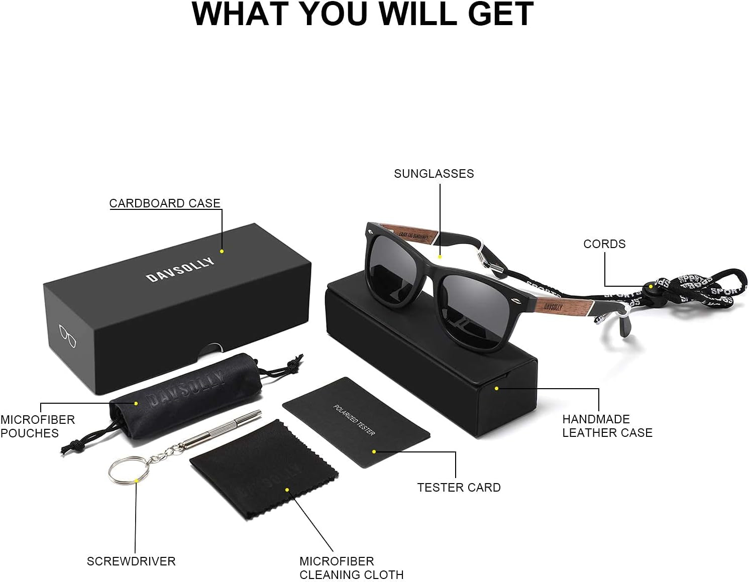 Retro Polarized Sunglasses for Men UV Protection, Black Mens Shades Sunglasses Designer with Wood