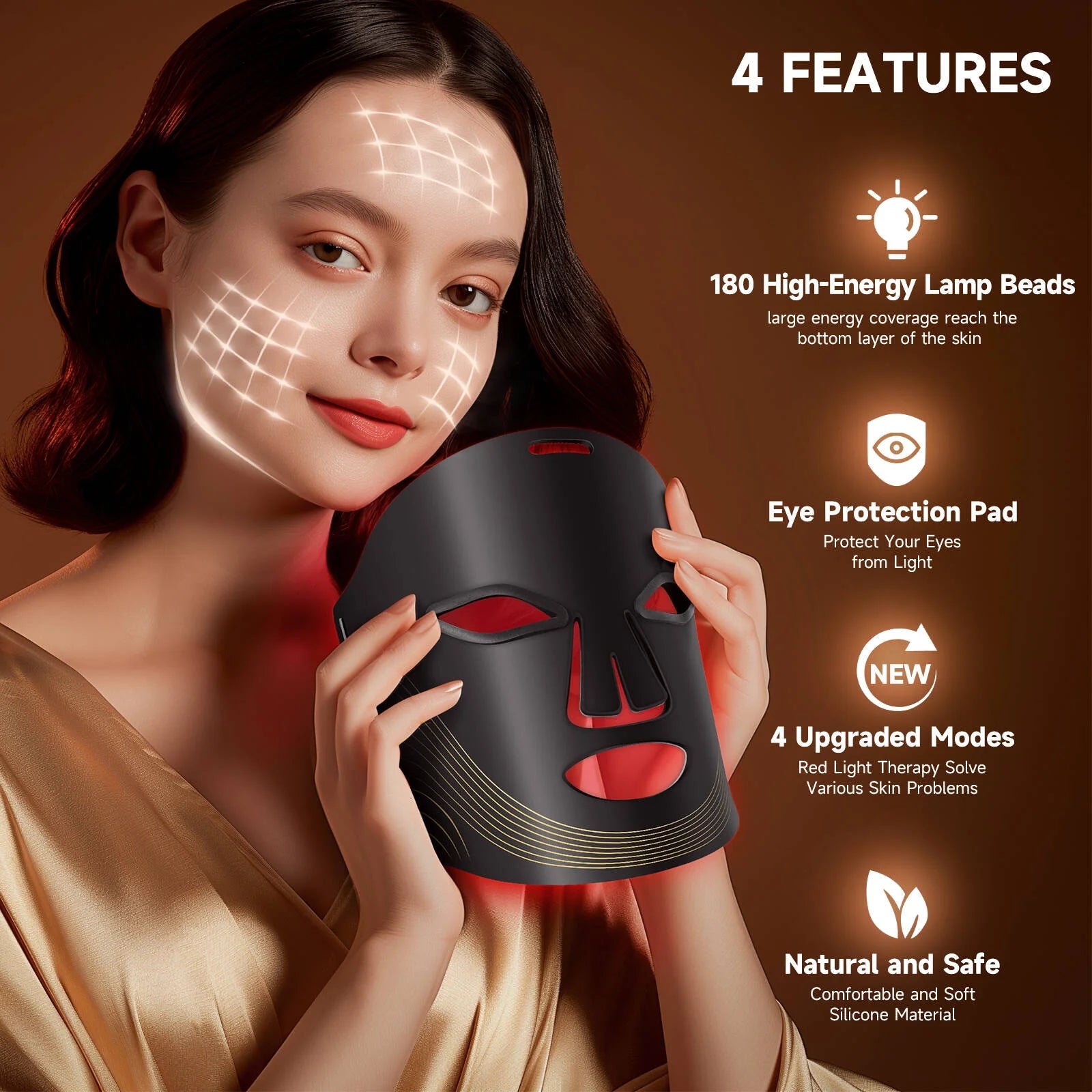 Red Light Therapy for Face, 4 Modes Led Face Mask Light Therapy with Remote, Portable Light Therapy Mask for Skin Care at Home, Travel