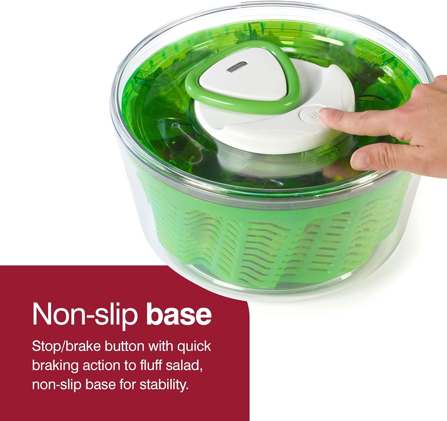Easy Spin 2 Aquavent Large Salad Spinner - Salad Spinner with Pull Cord - Salad Bowl for 4 to 6 Servings - Manual Vegetable and Fruit Dryer - Vegetable Spinner with Brake - Green, Large