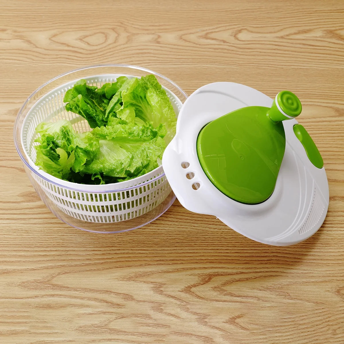 4Qt Salad Spinner Vegetable Dryer, Green Glaze Colour, Height: 7.68In,Weight:1.17Lb