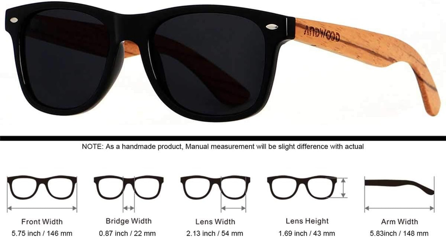 Wood Sunglasses Polarized for Men Women Uv Protection Wooden Bamboo Frame Mirrored Sun Glasses