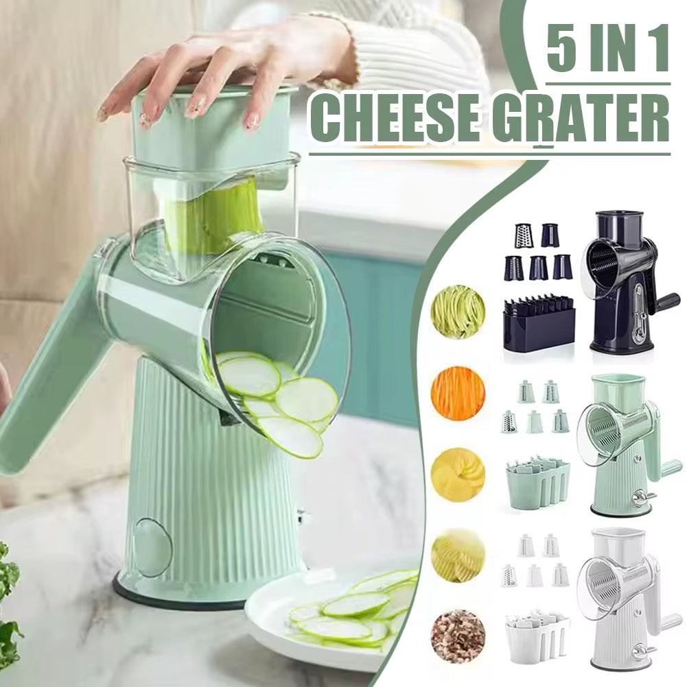 5 in 1 Rotary Cheese Grater with Handle Manual Vegetable Base Nuts Grinder with Strong Suction Slicer Graters Shredder R4Y9