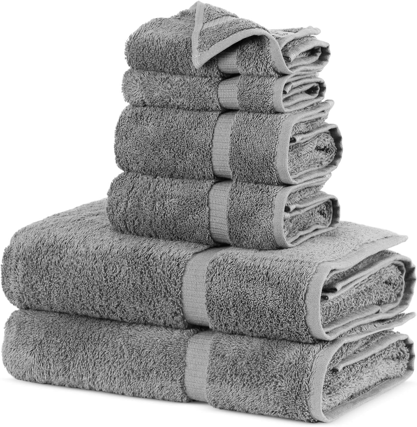 100% Cotton Turkish Towel Set (Gray, Towel Set - 6 Piece)