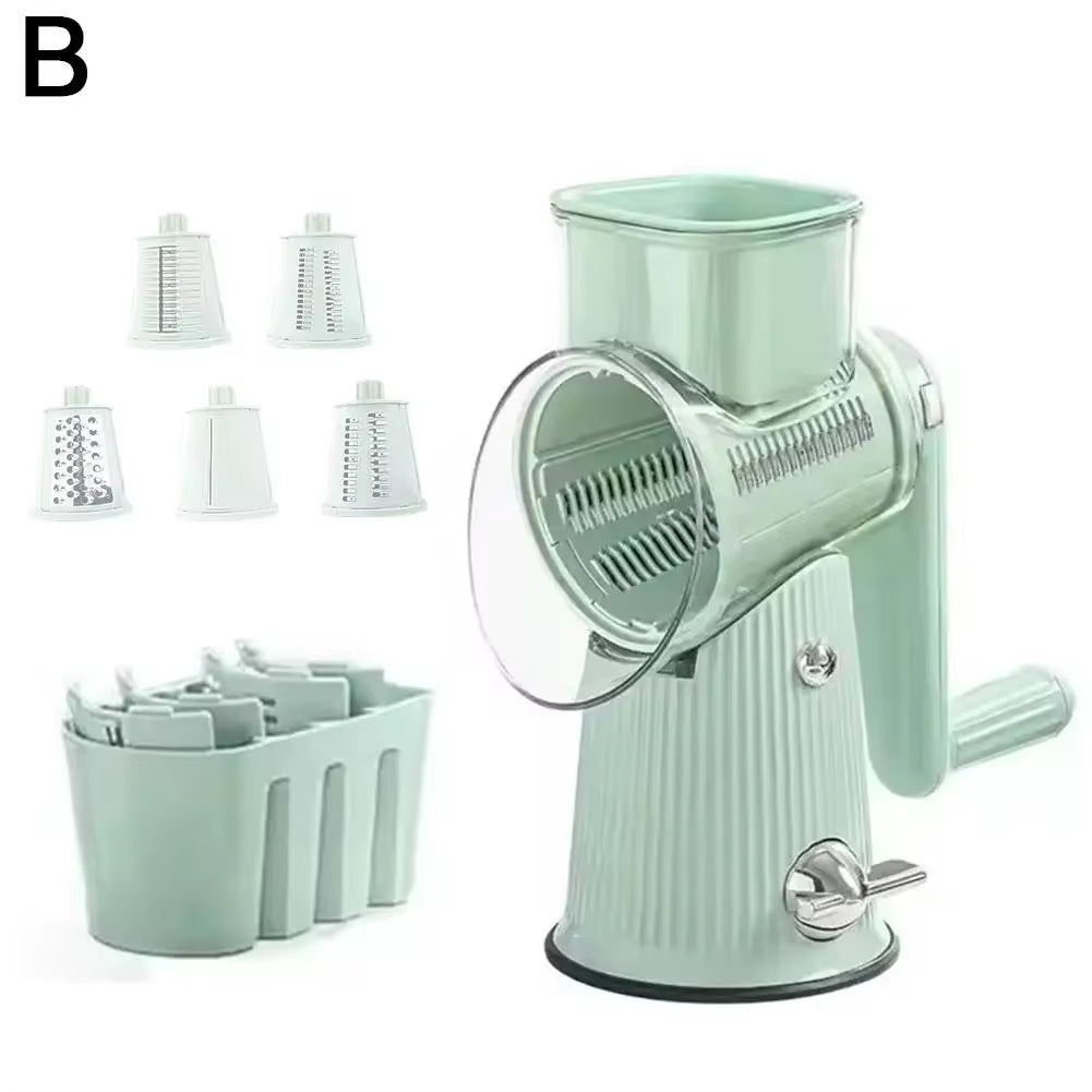 5 in 1 Rotary Cheese Grater with Handle Manual Vegetable Base Nuts Grinder with Strong Suction Slicer Graters Shredder R4Y9