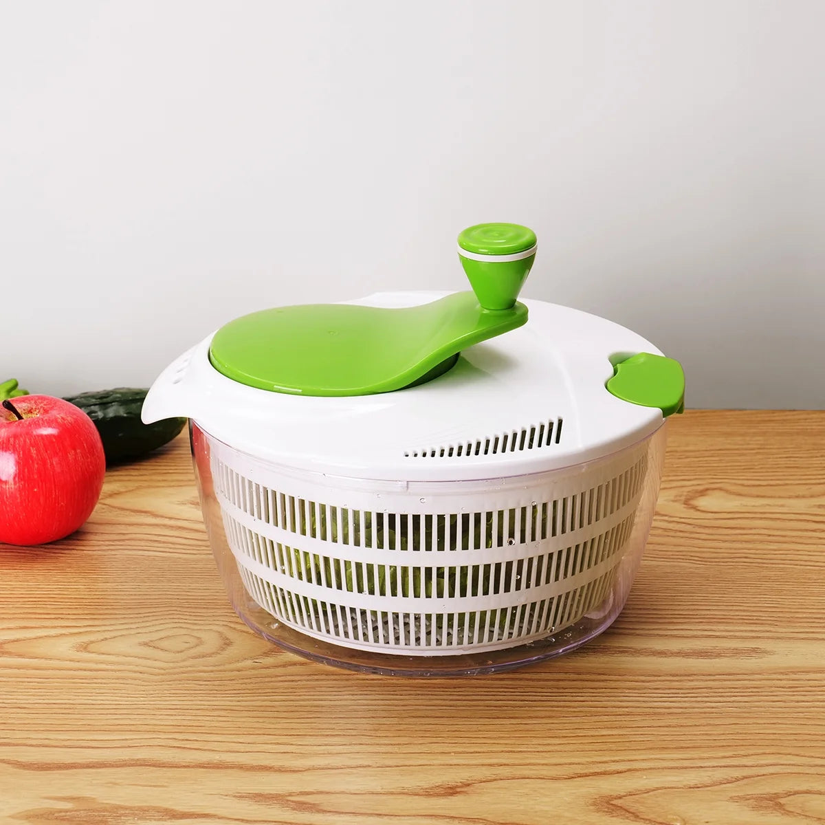 4Qt Salad Spinner Vegetable Dryer, Green Glaze Colour, Height: 7.68In,Weight:1.17Lb