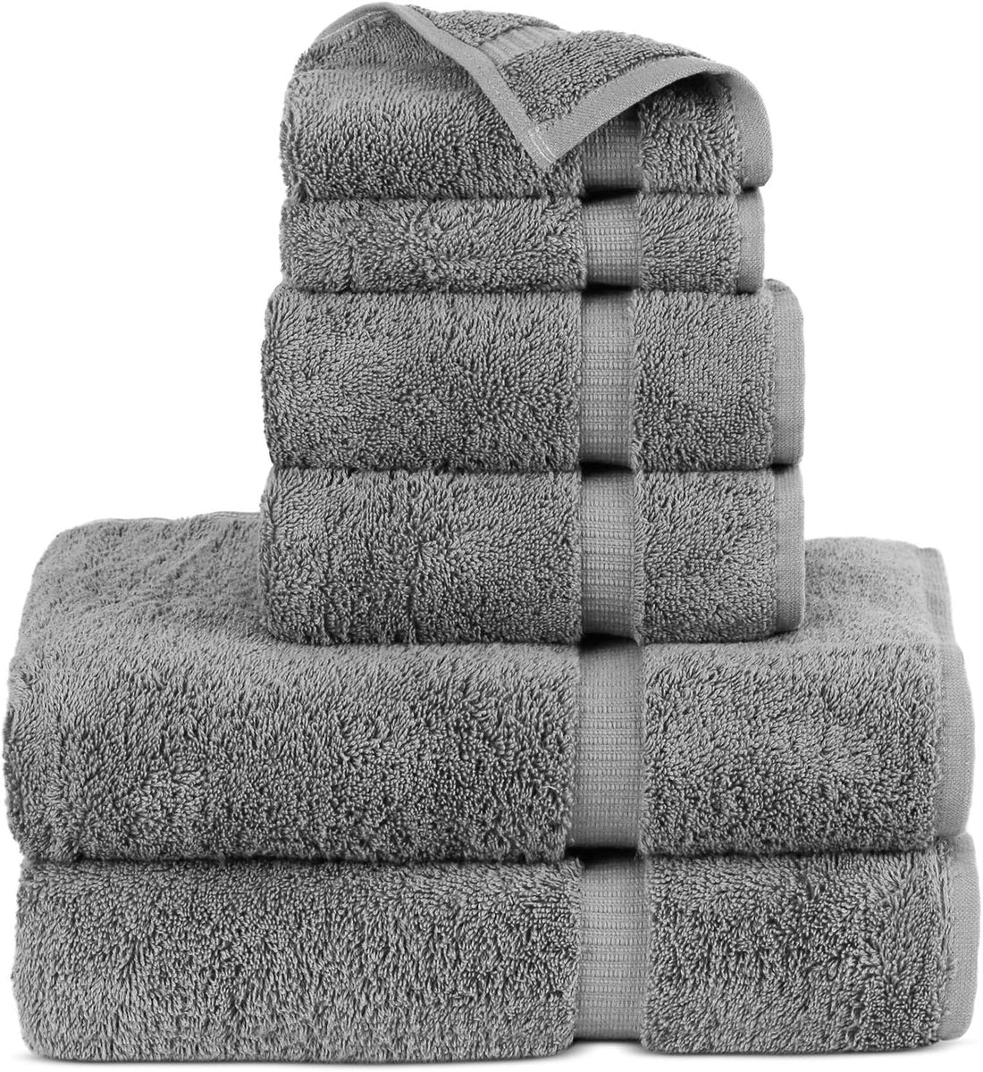 100% Cotton Turkish Towel Set (Gray, Towel Set - 6 Piece)