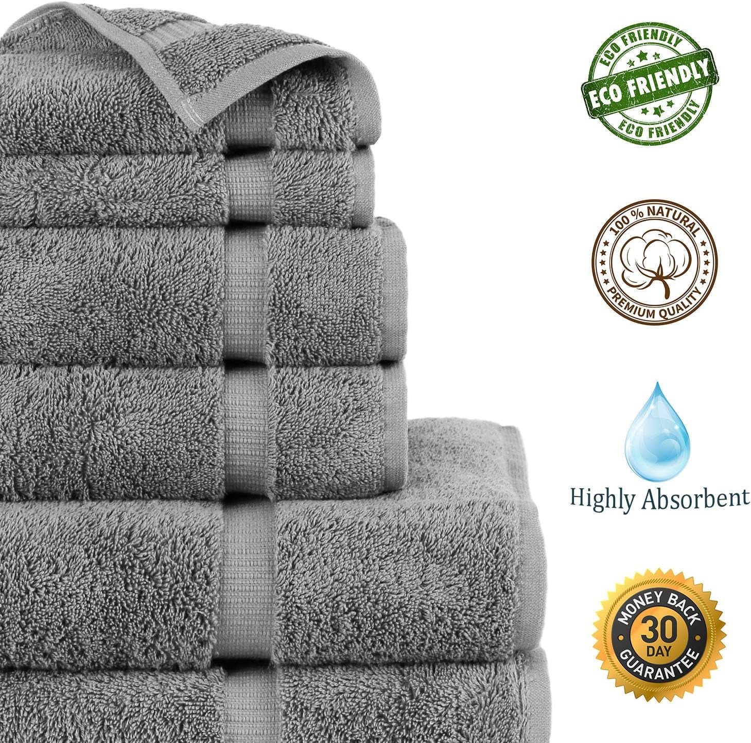 100% Cotton Turkish Towel Set (Gray, Towel Set - 6 Piece)