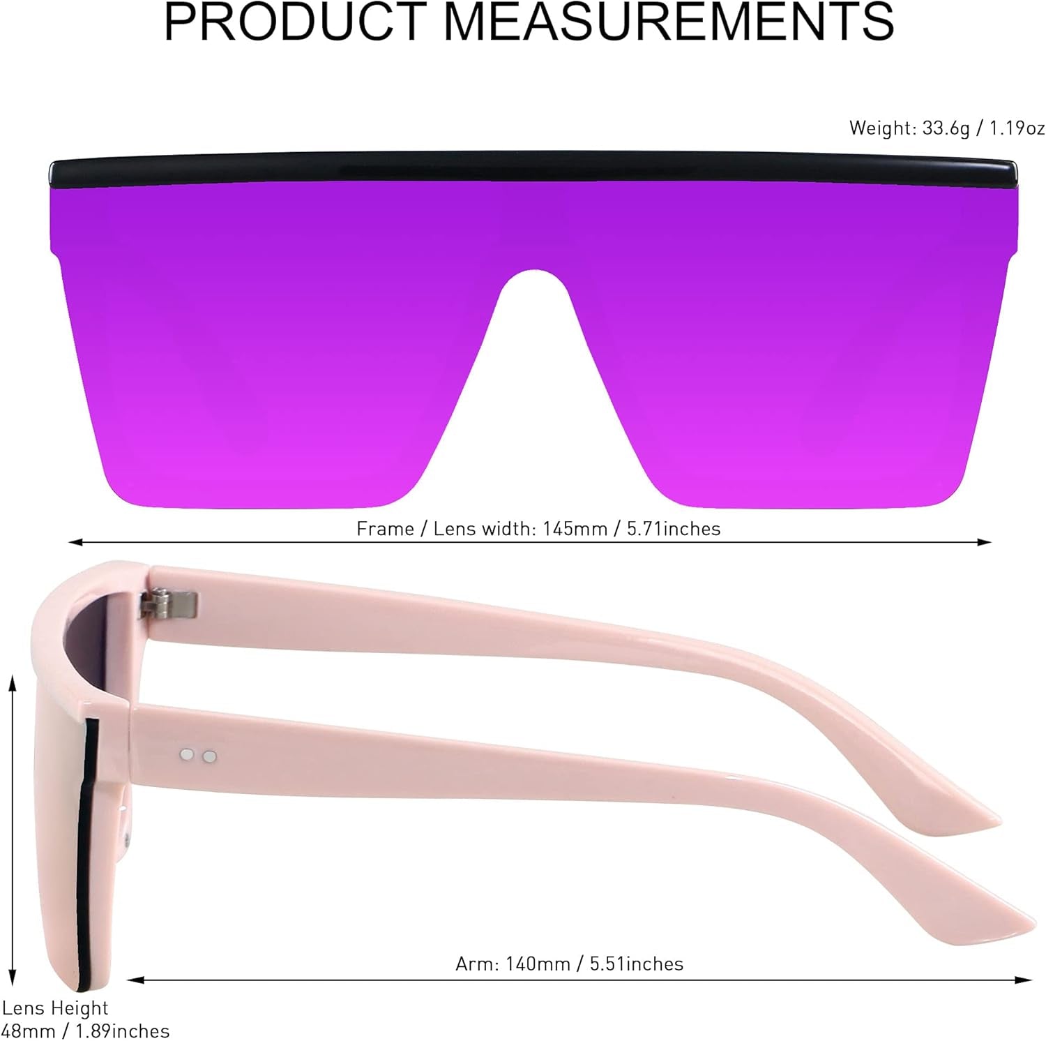 Square Oversized Sunglasses for Women Men Big Flat Top Fashion Shield Large UV Protection Rimless Shades