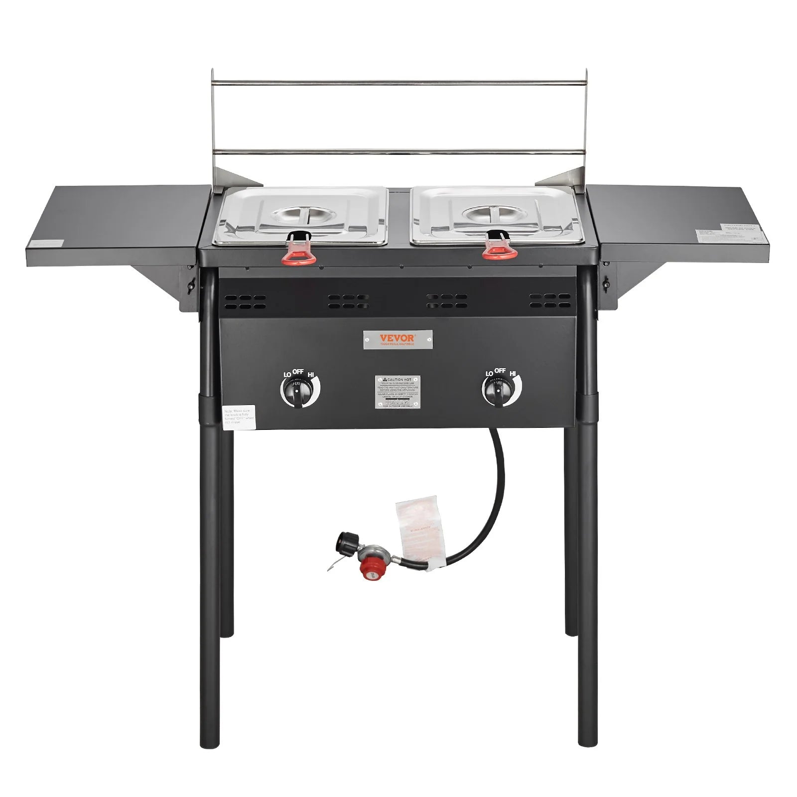 VEVOR Outdoor Propane Deep Fryer, Double Burners Commercial Fryer, 16 Qt Stainless Steel Cooker with Removable Baskets & Lids & Tanks, Oil Fryer Cart with Thermometer & Regulator, for Outdoor Cooking