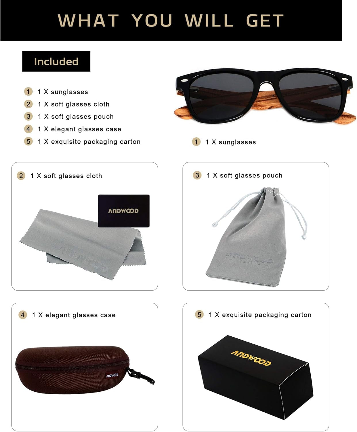 Wood Sunglasses Polarized for Men Women Uv Protection Wooden Bamboo Frame Mirrored Sun Glasses