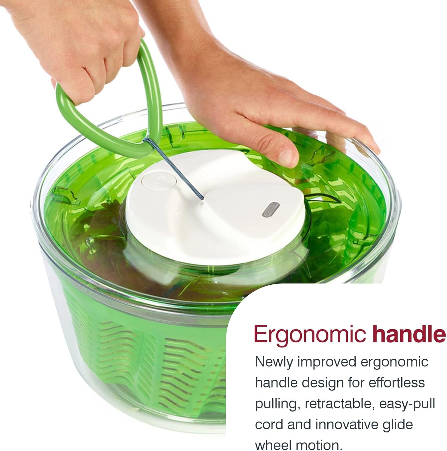 Easy Spin 2 Aquavent Large Salad Spinner - Salad Spinner with Pull Cord - Salad Bowl for 4 to 6 Servings - Manual Vegetable and Fruit Dryer - Vegetable Spinner with Brake - Green, Large