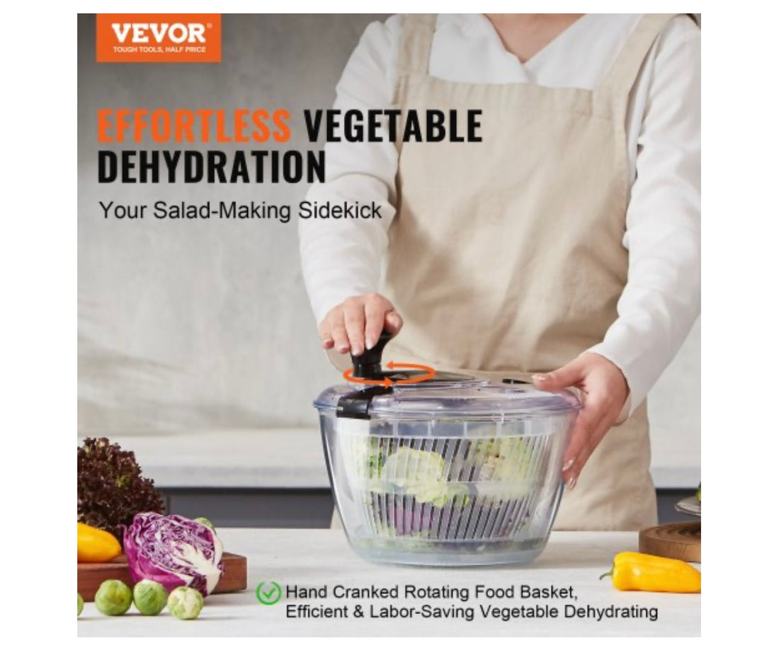 Glass Salad Spinner 4.75Qt – One-Handed BPA-Free Dryer​