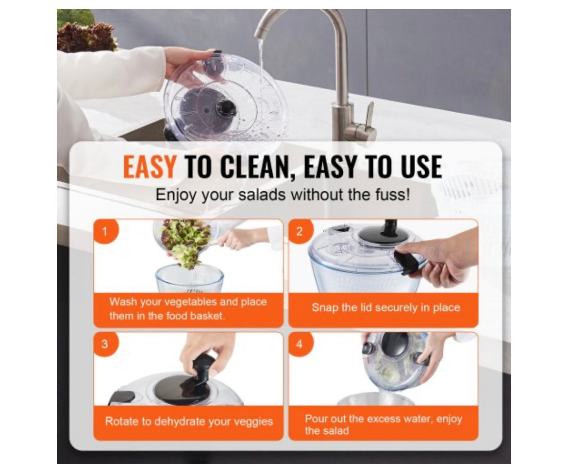 Glass Salad Spinner 4.75Qt – One-Handed BPA-Free Dryer​
