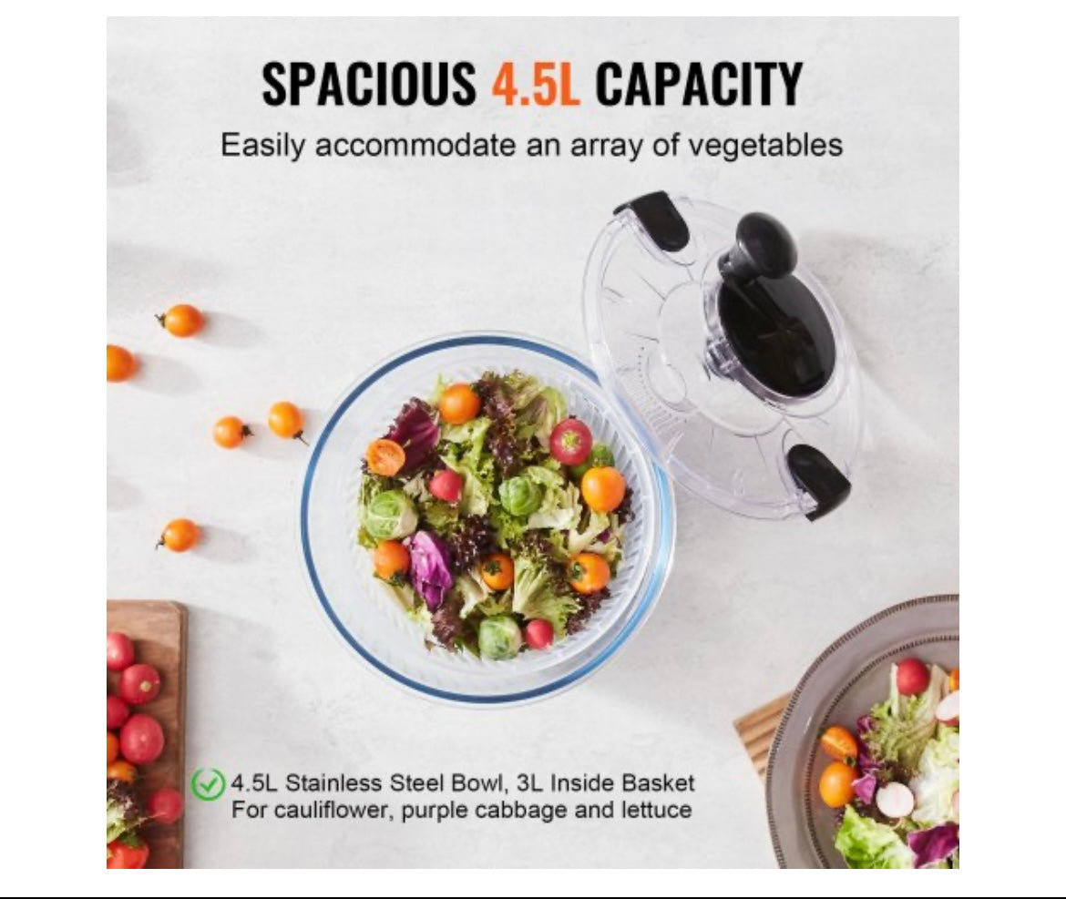 Glass Salad Spinner 4.75Qt – One-Handed BPA-Free Dryer​