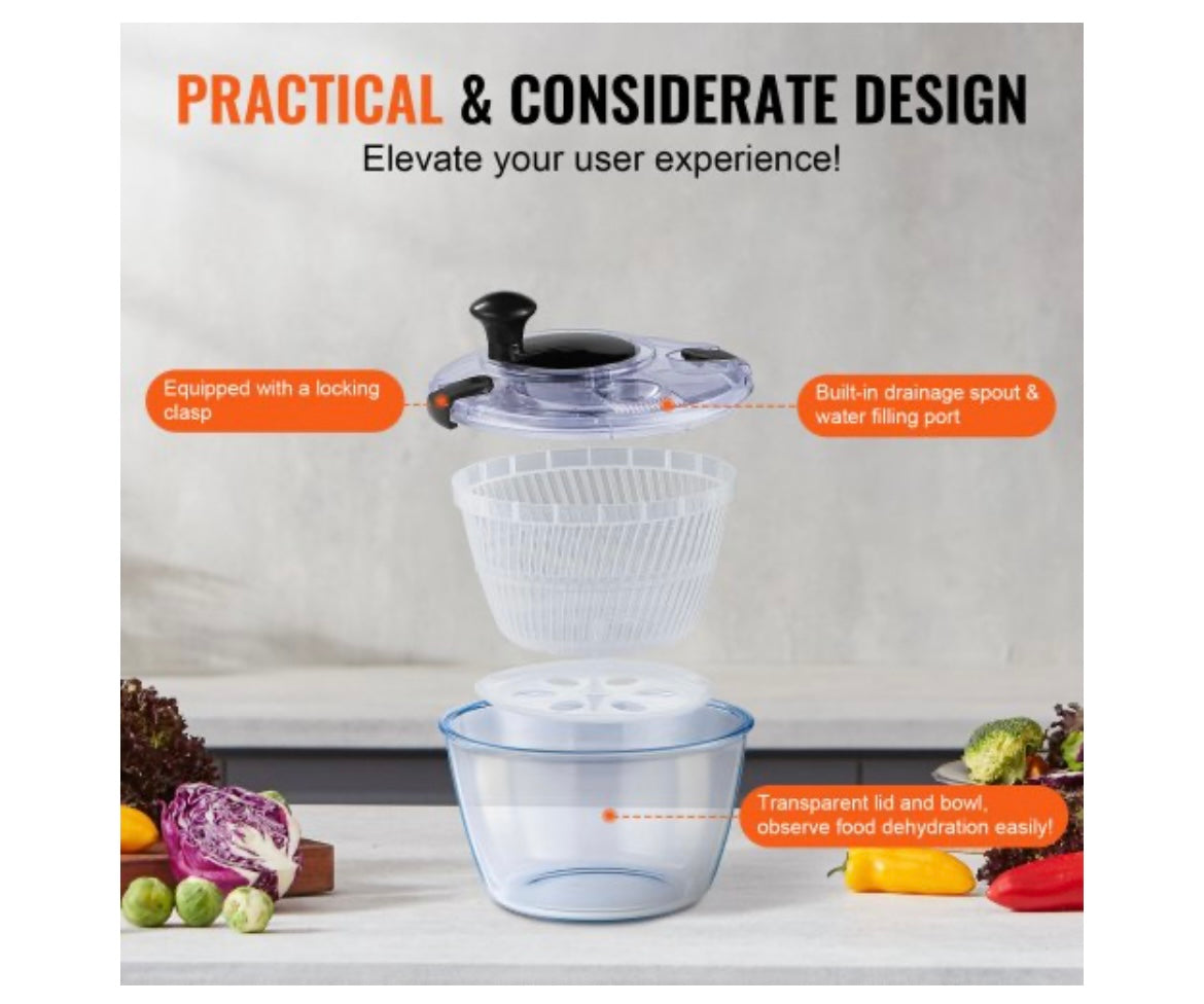 Glass Salad Spinner 4.75Qt – One-Handed BPA-Free Dryer​