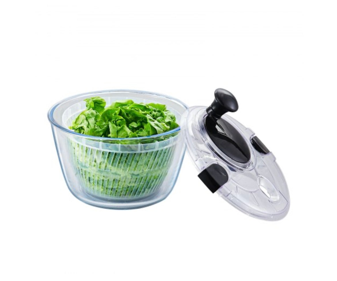 Glass Salad Spinner 4.75Qt – One-Handed BPA-Free Dryer​