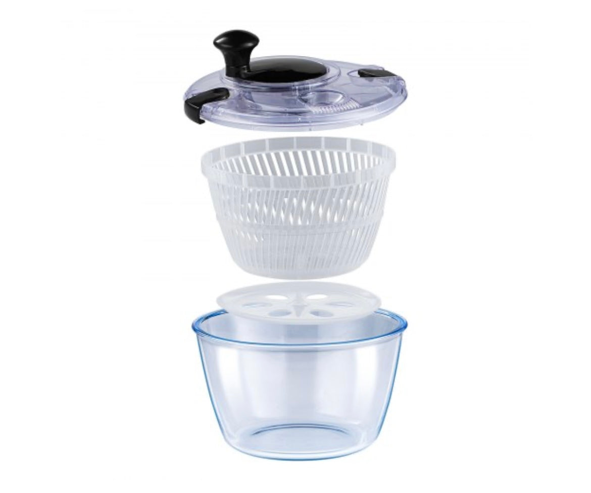 Glass Salad Spinner 4.75Qt – One-Handed BPA-Free Dryer​