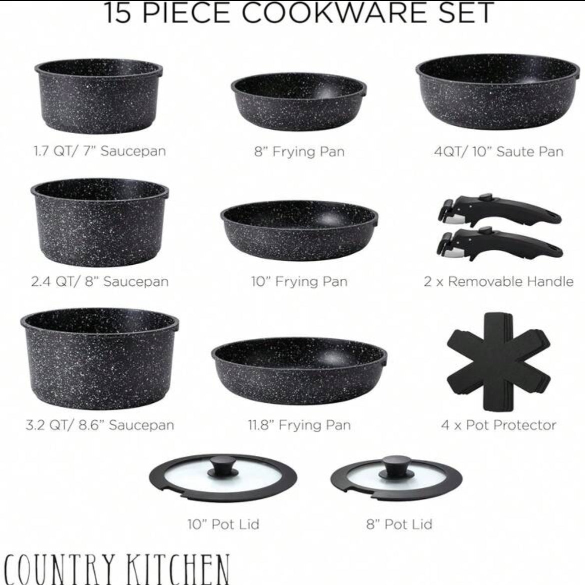 15-Piece Stackable Nonstick Cookware Set 