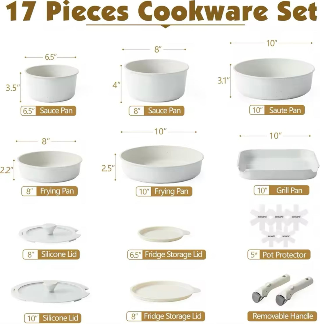 17 Piece Sensarte Pots and Pans Set 