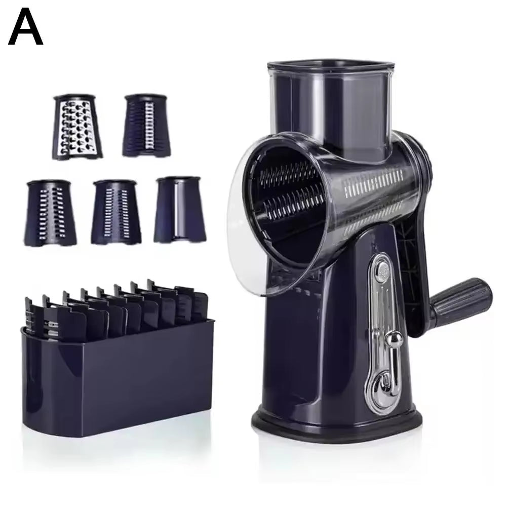 5 in 1 Rotary Cheese Grater with Handle Manual Vegetable Base Nuts Grinder with Strong Suction Slicer Graters Shredder R4Y9