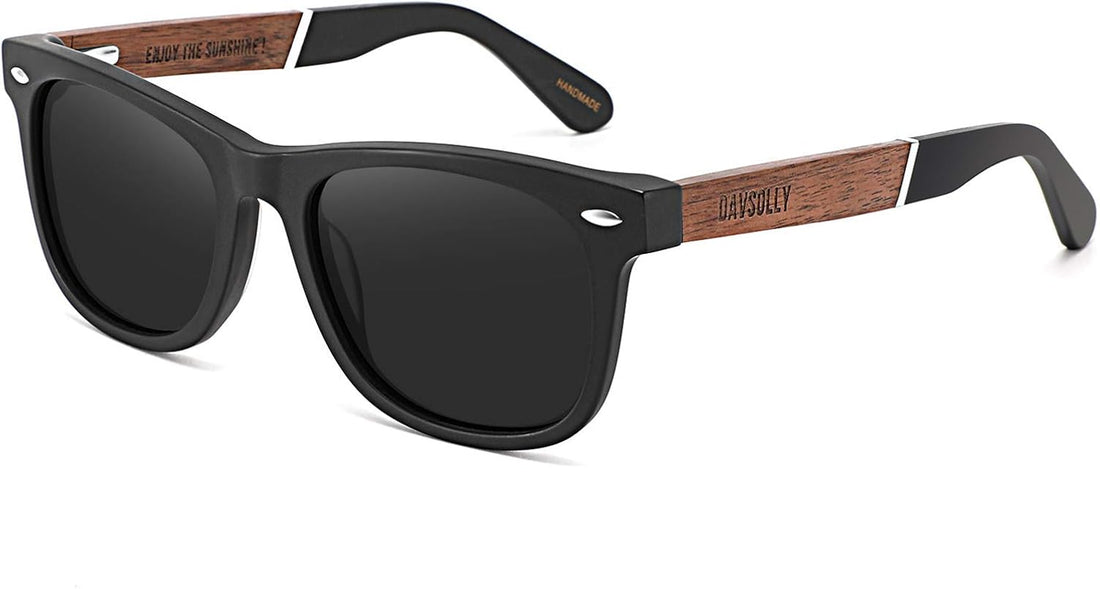 Retro Polarized Sunglasses for Men UV Protection, Black Mens Shades Sunglasses Designer with Wood