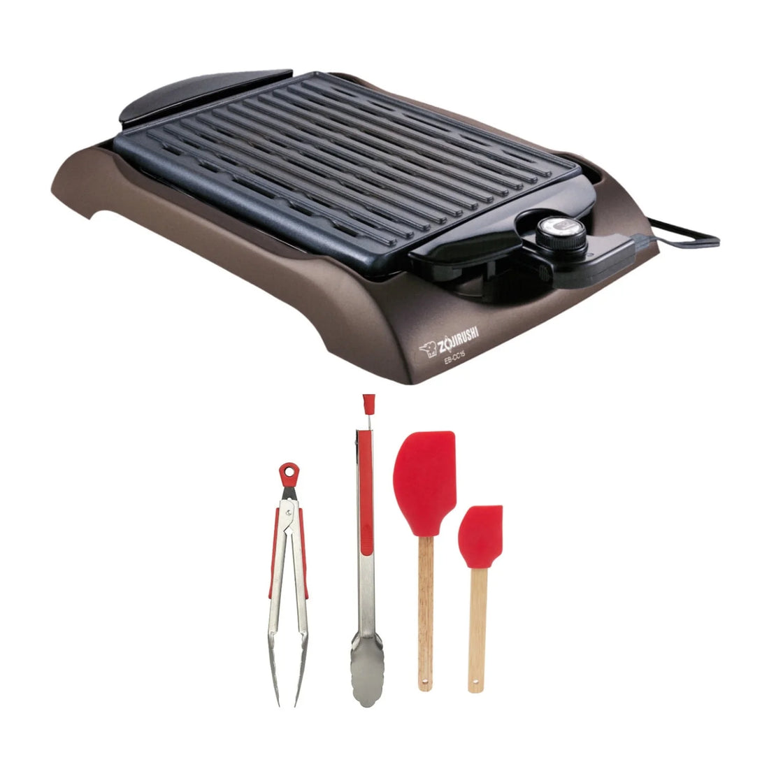 EB-CC15 Indoor Electric Grill with Silicone Handle Tongs Set and Spatula Set