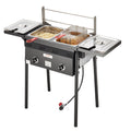 VEVOR Outdoor Propane Deep Fryer, Double Burners Commercial Fryer, 16 Qt Stainless Steel Cooker with Removable Baskets & Lids & Tanks, Oil Fryer Cart with Thermometer & Regulator, for Outdoor Cooking