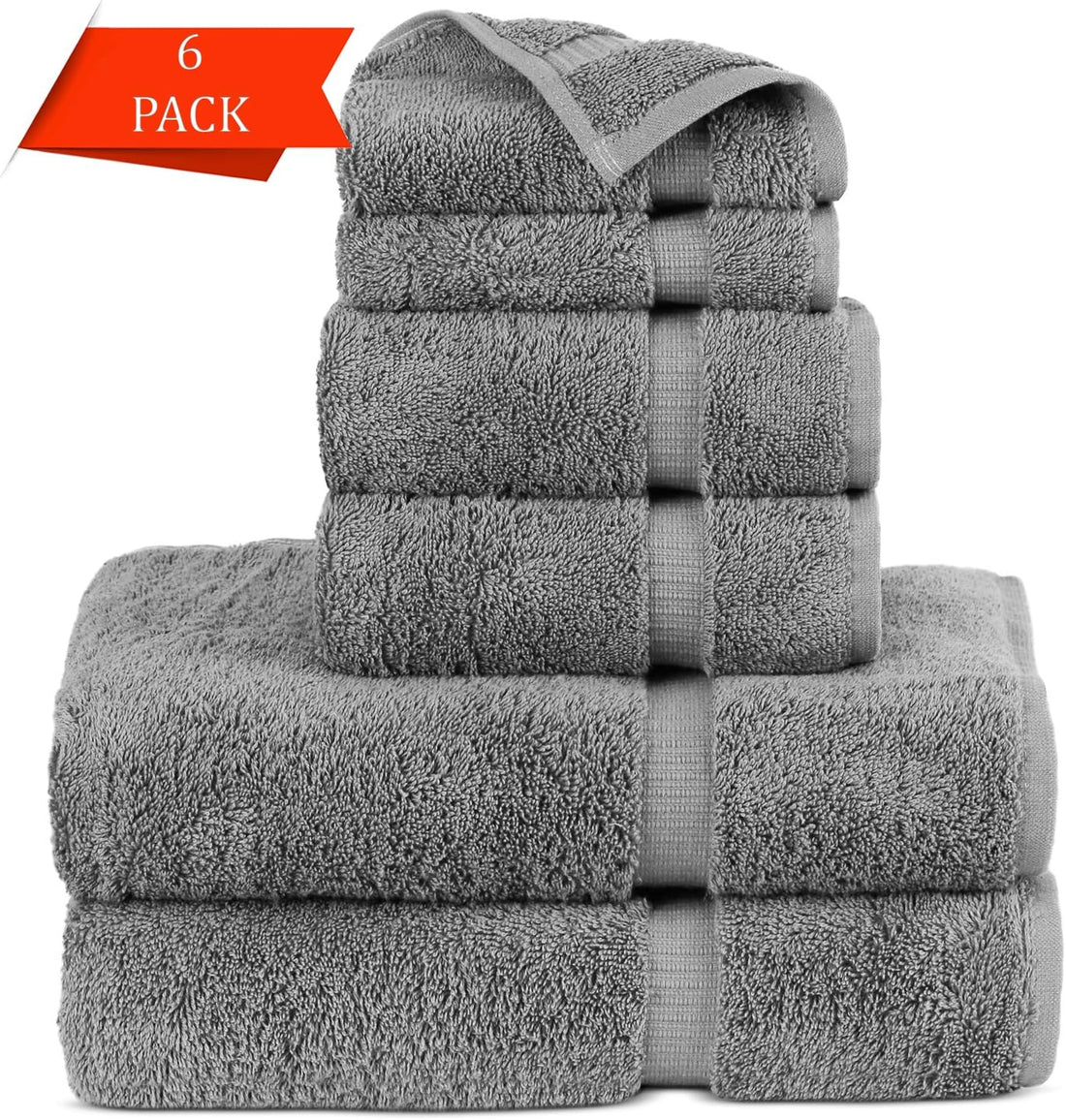 100% Cotton Turkish Towel Set (Gray, Towel Set - 6 Piece)