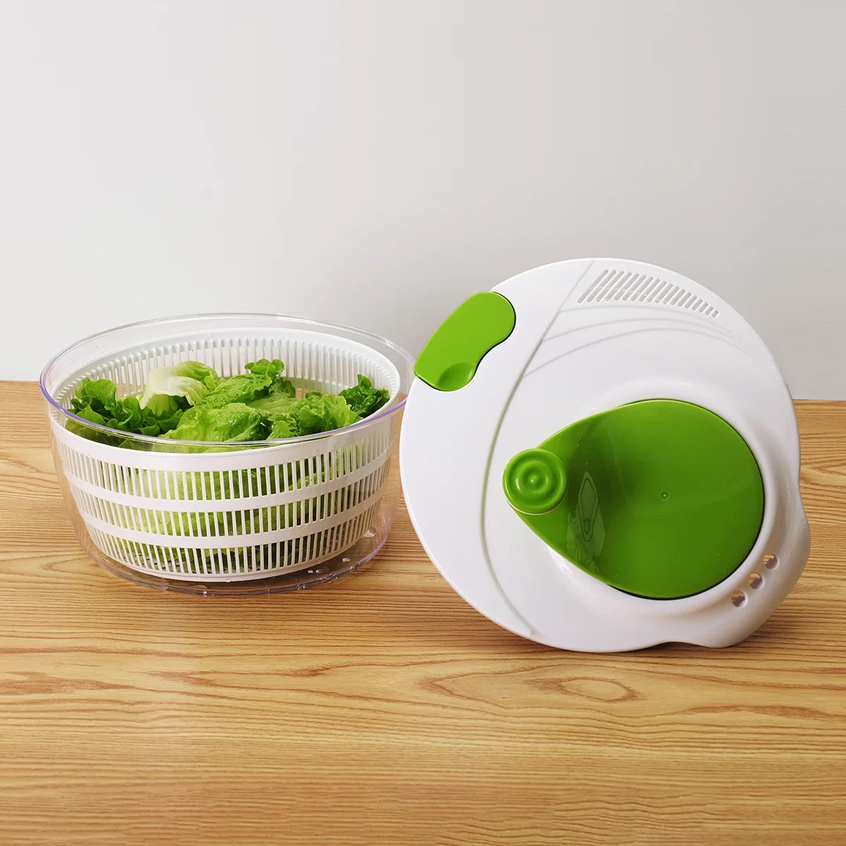 4Qt Salad Spinner Vegetable Dryer, Green Glaze Colour, Height: 7.68In,Weight:1.17Lb