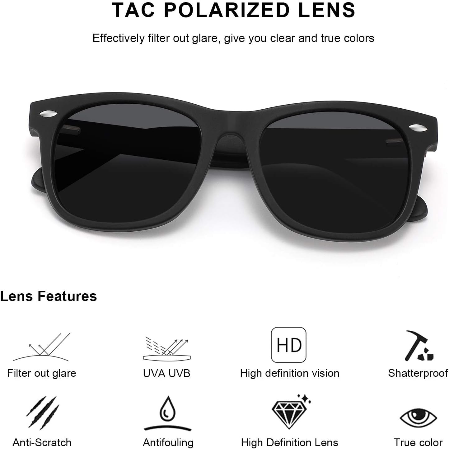 Retro Polarized Sunglasses for Men UV Protection, Black Mens Shades Sunglasses Designer with Wood