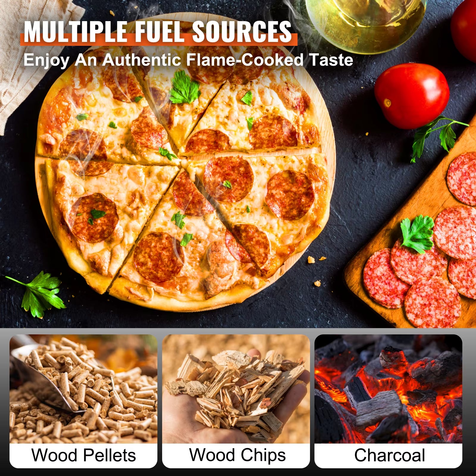 Outdoor Pizza Oven 12In Pellet & Charcoal Fired Maker, Portable outside Stainless Steel Grill for Backyard Party Camping
