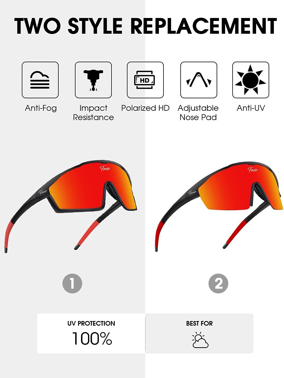 Cycling Glasses Polarized Sports Sunglasses Women Men MTB Mountain Bike Riding Bicycle Black/Red