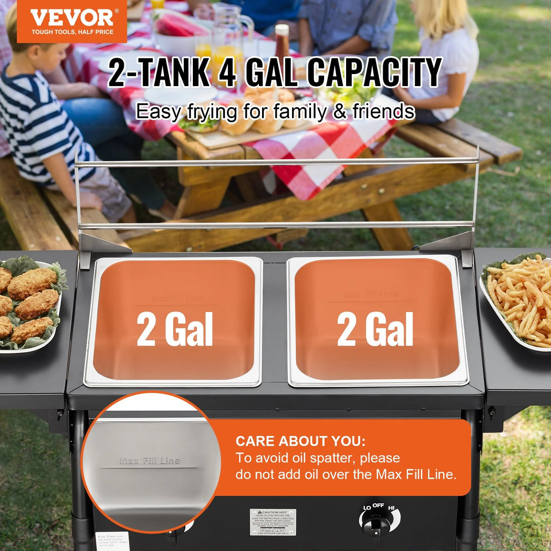 VEVOR Outdoor Propane Deep Fryer, Double Burners Commercial Fryer, 16 Qt Stainless Steel Cooker with Removable Baskets & Lids & Tanks, Oil Fryer Cart with Thermometer & Regulator, for Outdoor Cooking