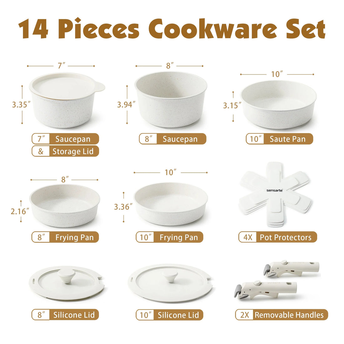 Pots and Pans Set Nonstick with Detachable Handles, 14Pcs Induction Cookware Set Stackable, Space Saving Kitchen Cookware Sets Non-Stick with Removable Handle, RV Cookware, PFOA Free