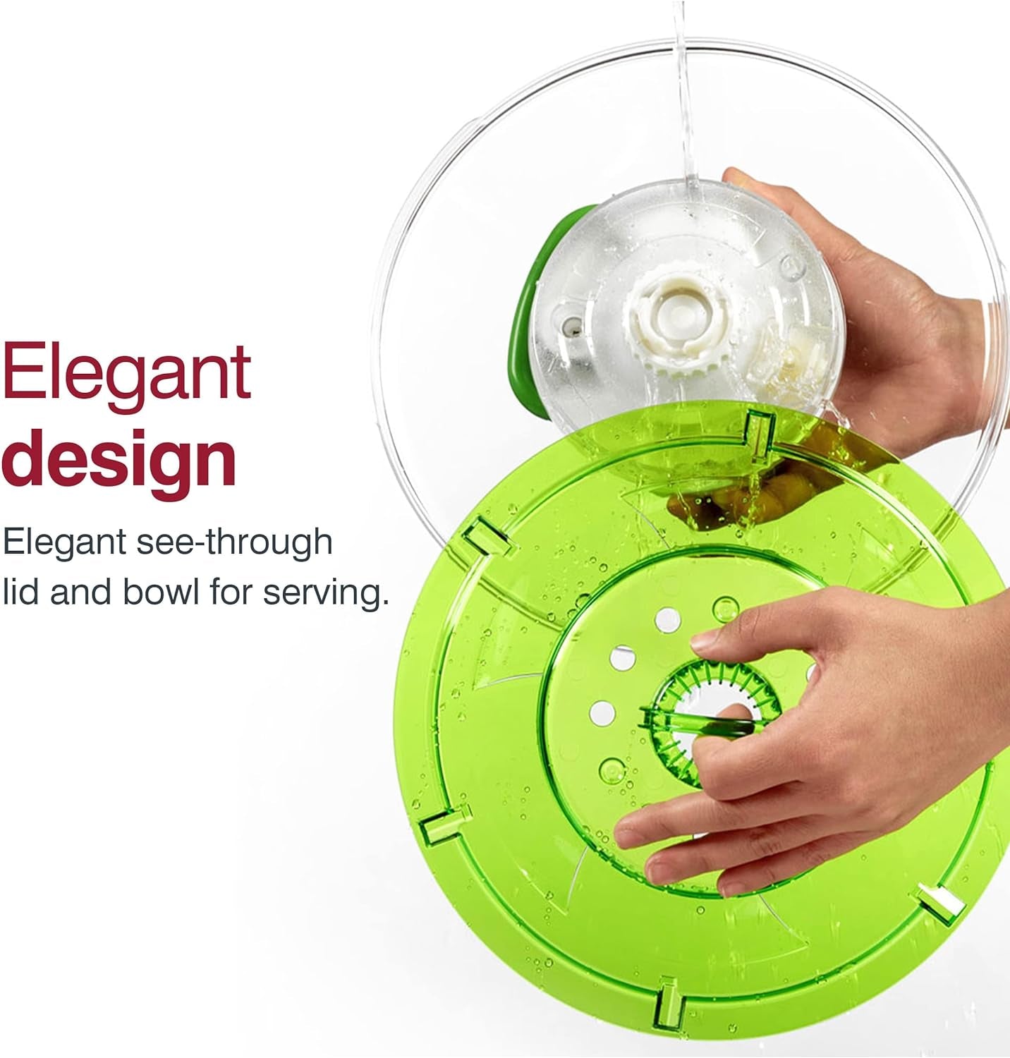 Easy Spin 2 Aquavent Large Salad Spinner - Salad Spinner with Pull Cord - Salad Bowl for 4 to 6 Servings - Manual Vegetable and Fruit Dryer - Vegetable Spinner with Brake - Green, Large