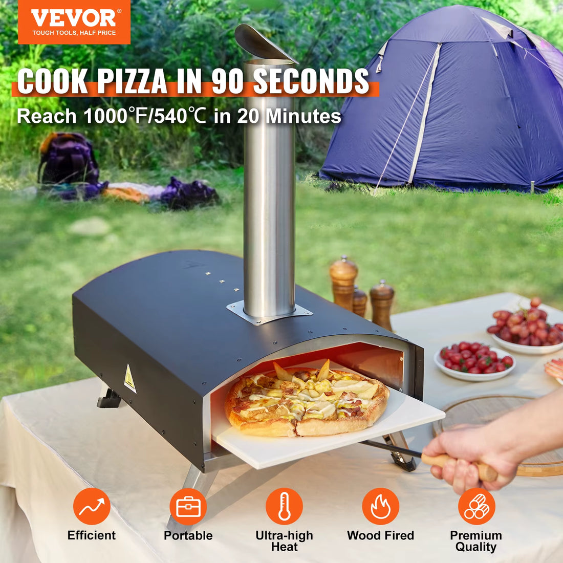 Outdoor Pizza Oven 12In Pellet & Charcoal Fired Maker, Portable outside Stainless Steel Grill for Backyard Party Camping
