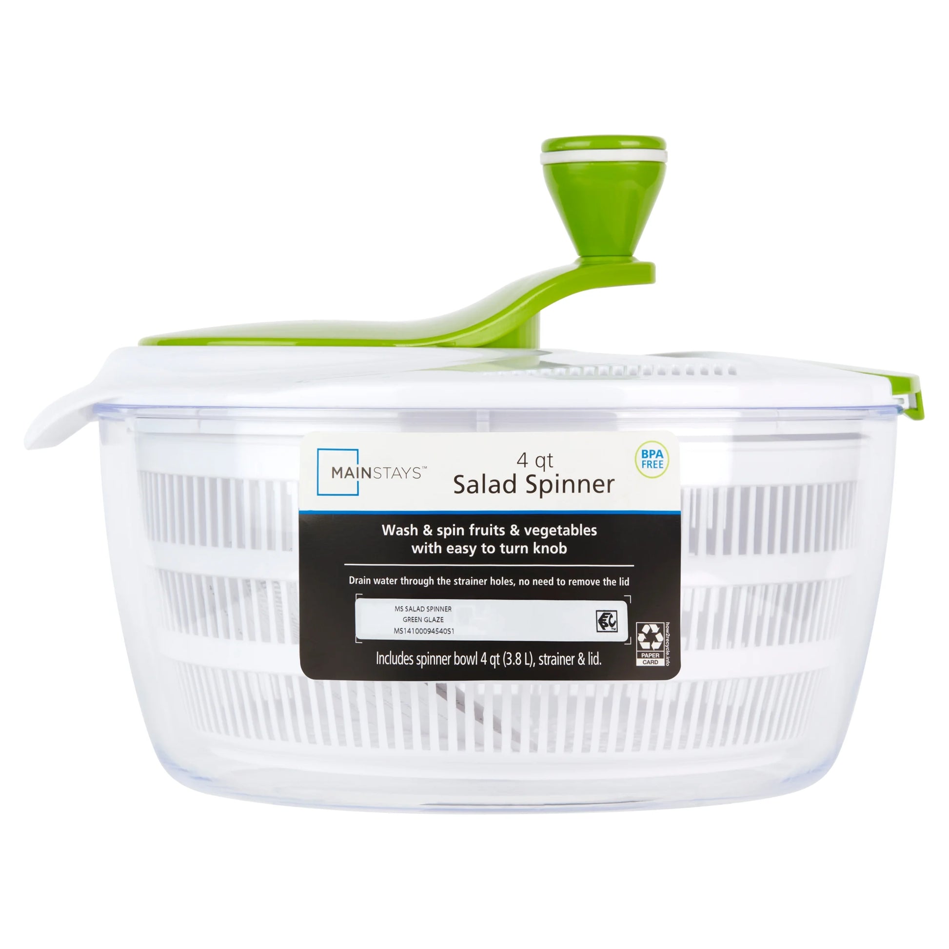 4Qt Salad Spinner Vegetable Dryer, Green Glaze Colour, Height: 7.68In,Weight:1.17Lb