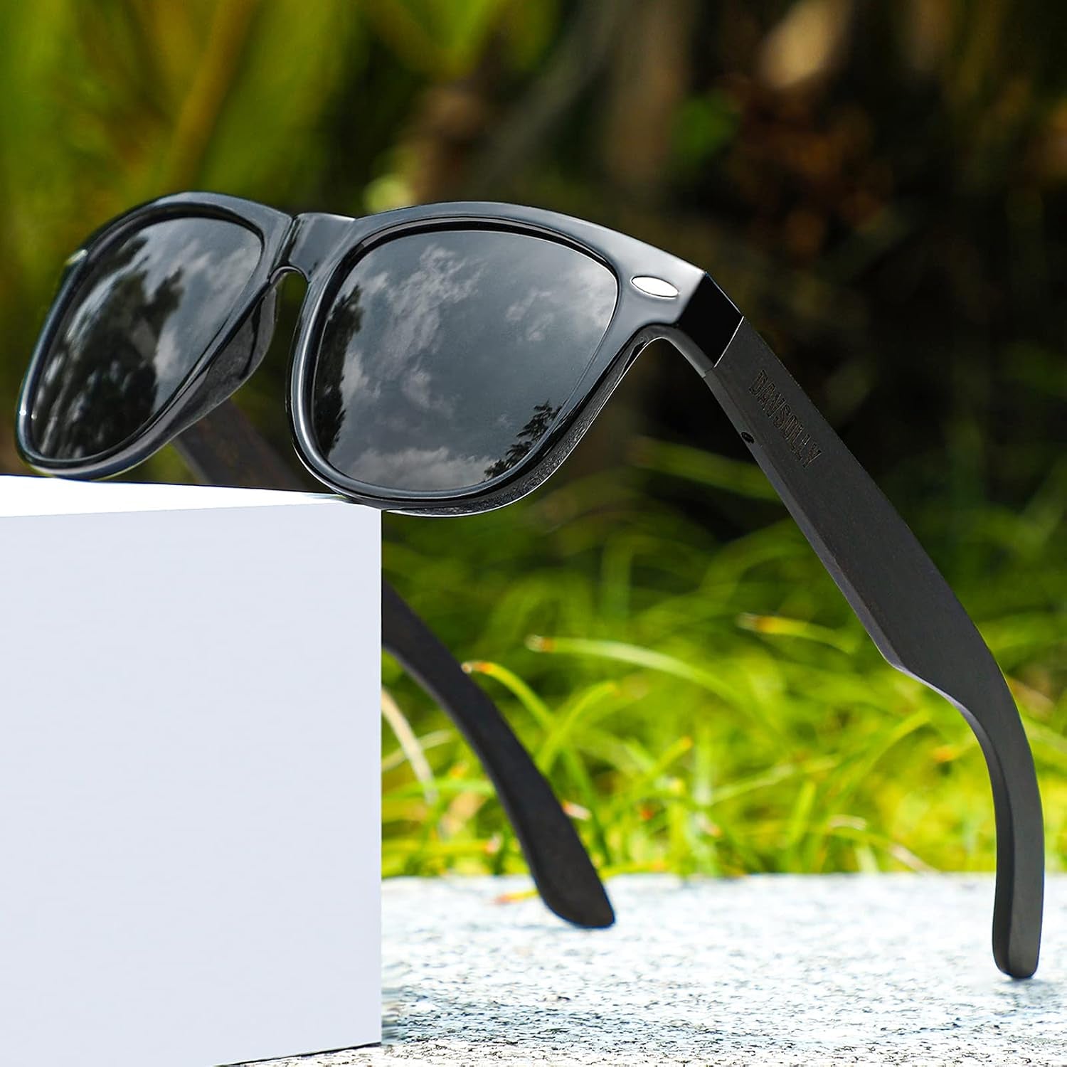 Black Polarized Sunglasses for Men Square Vintage Retro Sunglasses 80S with Dark Tint for Driving Fishing Beach