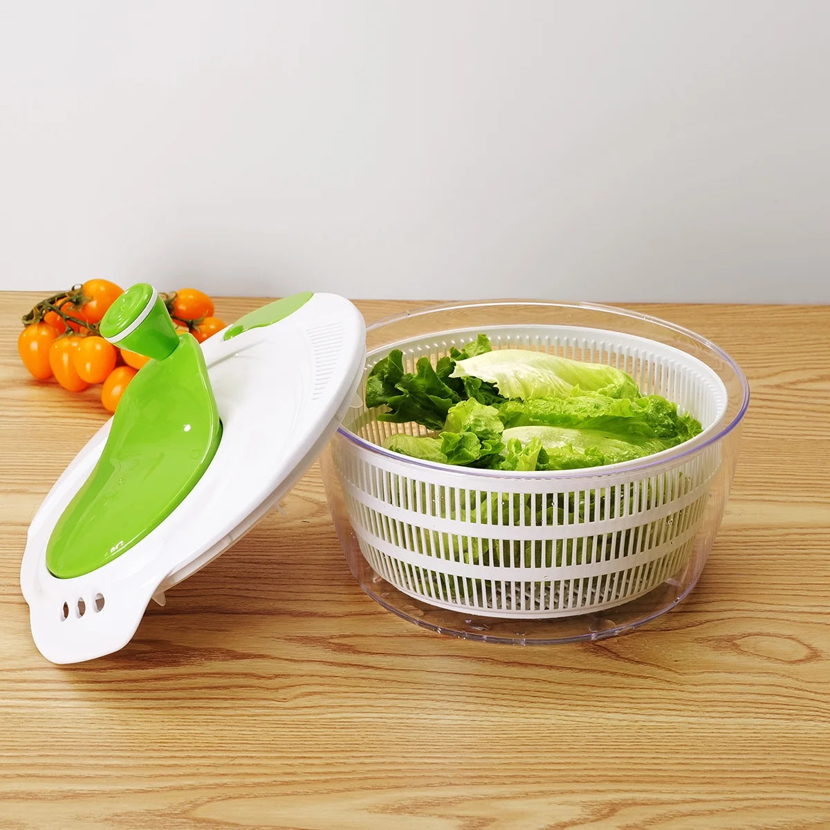 4Qt Salad Spinner Vegetable Dryer, Green Glaze Colour, Height: 7.68In,Weight:1.17Lb
